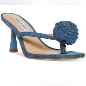 Steve Madden Womens JANNIE Denim Open toe Kitten heel Slip-on Heels Shoes NWT 8